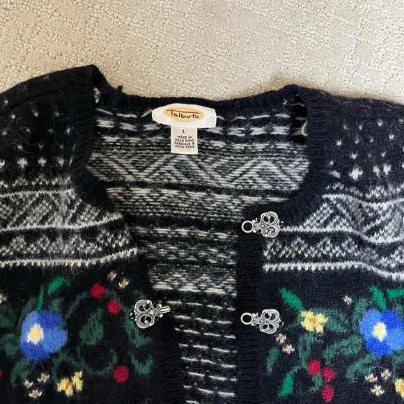 Funky wool blend Sweater/jean jacket women’s size L - Picture 3 of 4